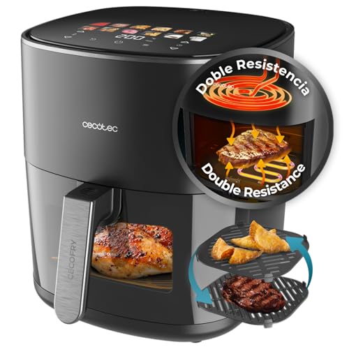 Cecotec Freidora de Aire sin Aceite 6,5L con Doble Resistencia Cecofry&Grill Duoheat 6500 Plus. 2200W, Air Fryer, Grill y Plancha, Pizzas, Ventana Visualización, 12 Menús, Temperatura 40-200°C