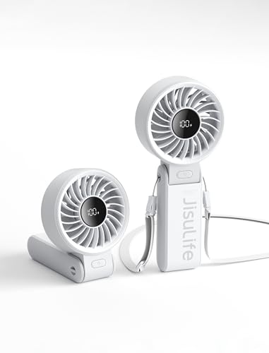 JISULIFE Ventilador Portátil 7: 3 en 1 - Mano, Mesa y Cuello(Gris)