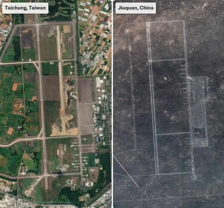 China construyó una réplica de una de las bases aéreas más grandes de Taiwán, que también funciona como aeropuerto civil para Taichung.