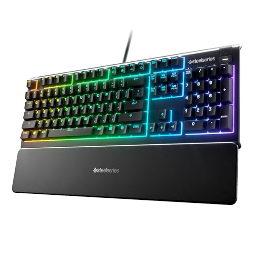 SteelSeries Apex 3 - Teclado Gaming - Iluminación RGB de 10 zonas - Resistencia al agua IP32 - Reposamuñecas magnético superior - Teclado QWERTY Español
