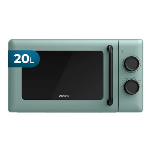 Cecotec Microondas Mecánico de 20L Proclean 3010 Green. 700 W, 6 Niveles de Potencia, Modo Descongelación, Señal de Fin de Cocción, Lámpara Interior, Temporizador hasta 30mins, Diseño en Verde
