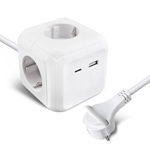 EXTRASTAR Cubo Regleta Enchufes 1.5M con Enchufe Plano 