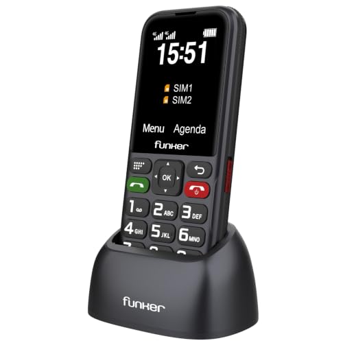 Funker C180 Teléfono Móvil 4G para Mayores y Hogar, Teclas Grandes, Pantalla 2,4”, Base de Carga, Batería 1800 mAh, Teclas Easy, Sonido Alto Voice HD, Negro