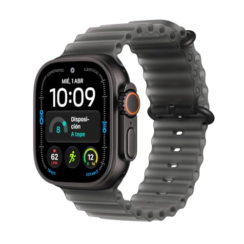Apple Watch Ultra 4 GPS + Cellular con Caja de Titanio Negro de 49 mm | Correa Ocean gris traslúcido. Control avanzado de salud y forma física, autonomía para dos días o más