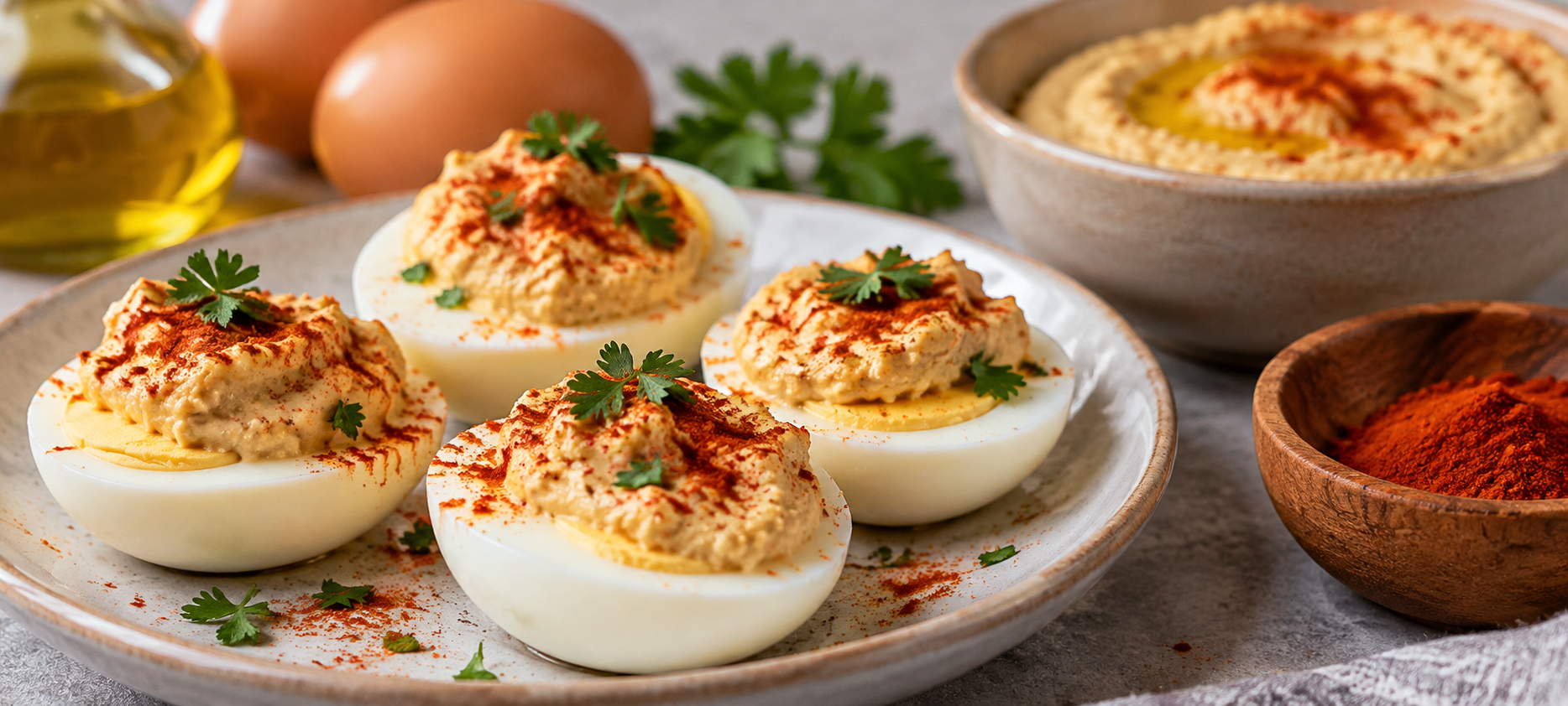 Huevos rellenos de hummus y paprika
